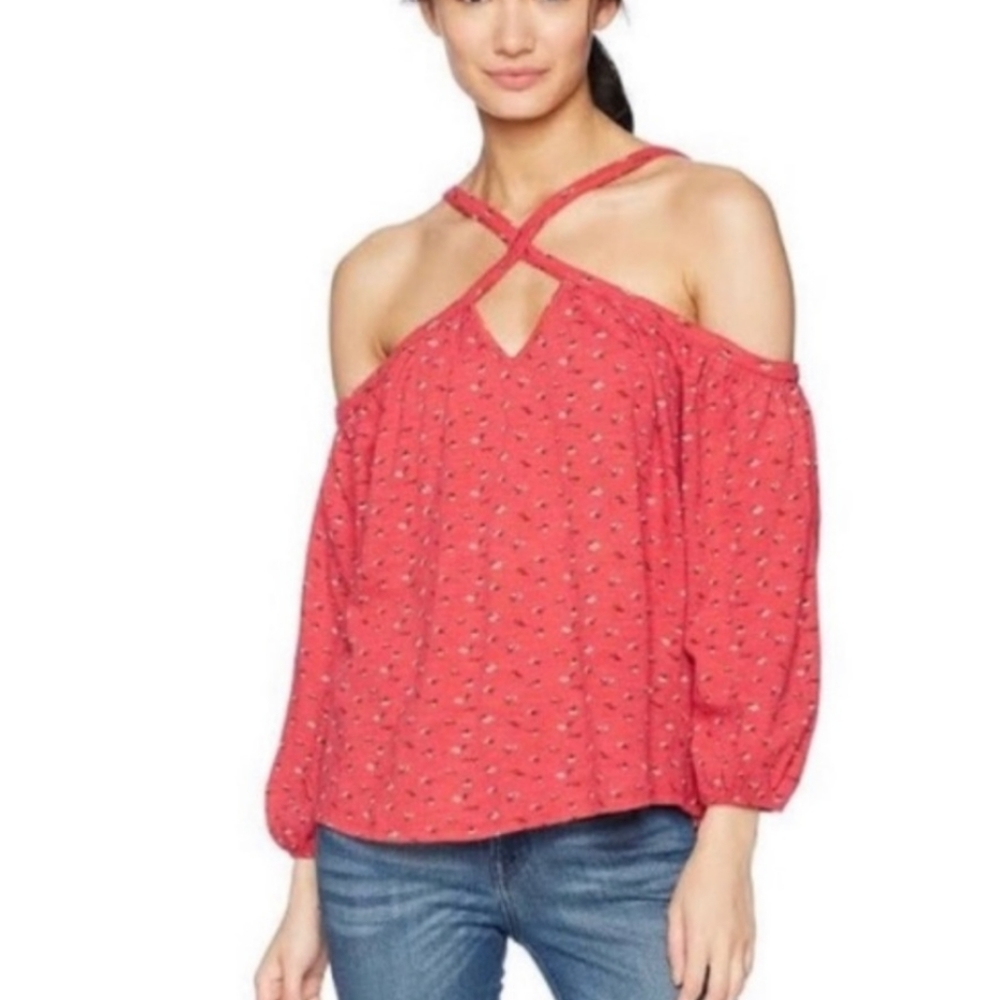 Ditsy Off Shoulder Criss Cross Top